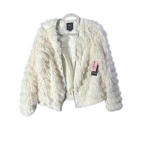 Cavalini Faux Fur Feathered Jacket White NWT Size Small